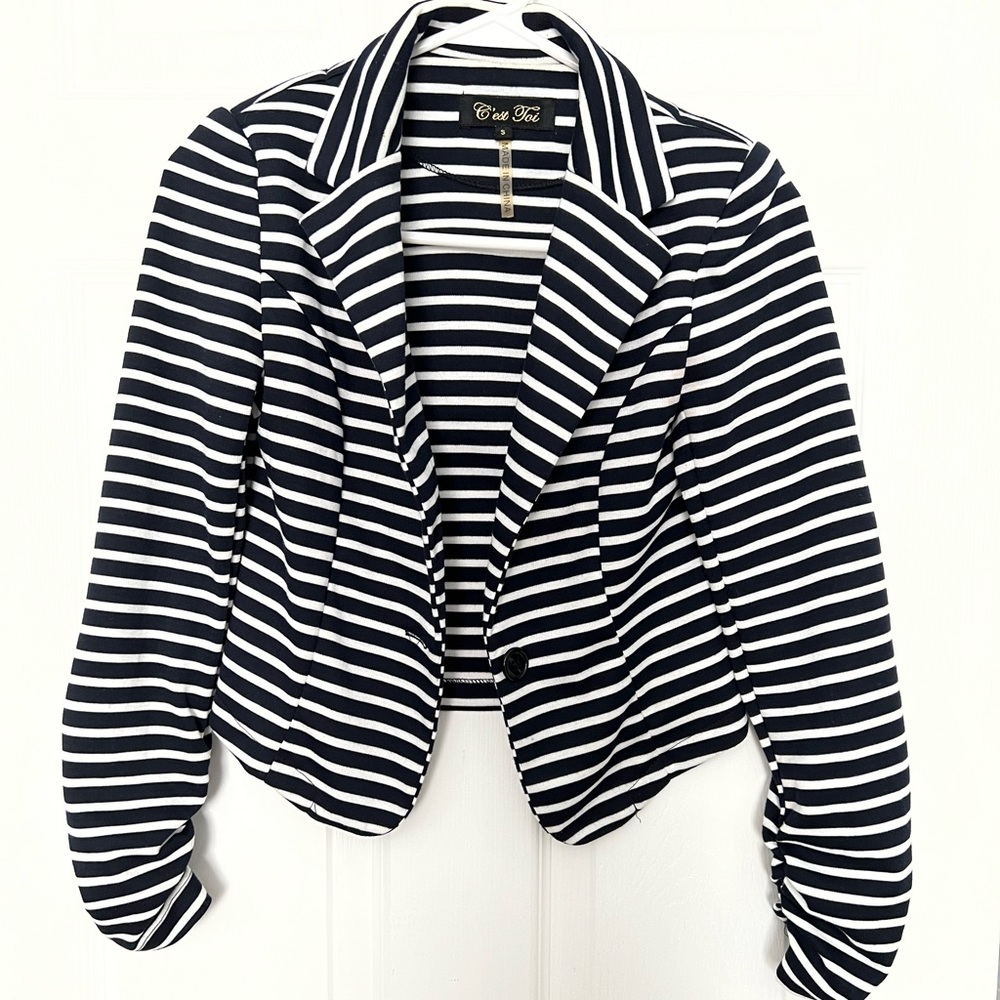 Black and white striped blazer
